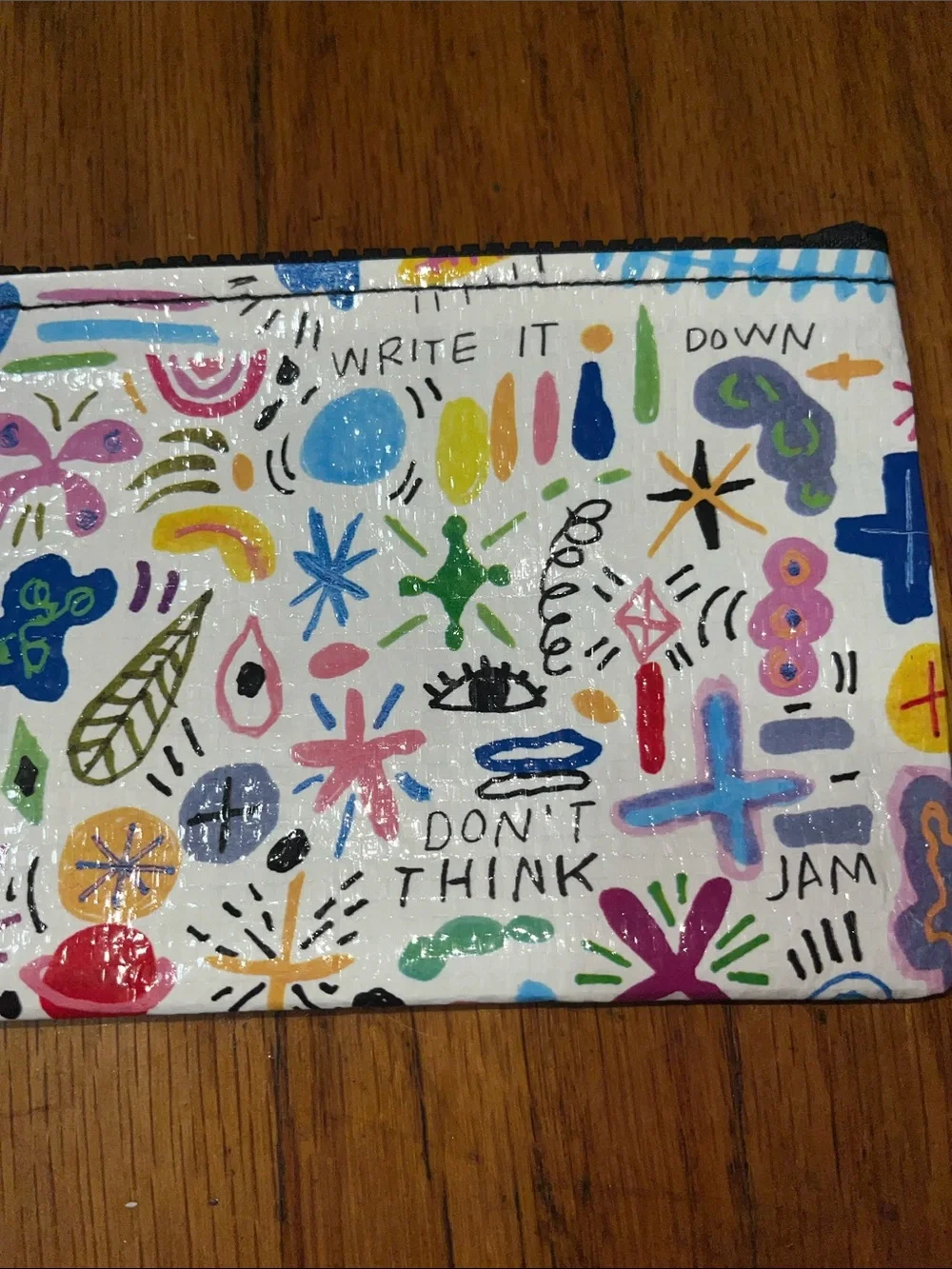 NWOT Blue Q Bags Recycled Colorful Doodle Zip Pencil Case Pouch